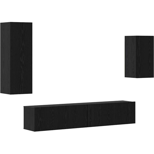 Set TV komoda 4 kom. Crni hrast Konstruirano drvo Crna 30,5 x 30 x 90 cm Slike