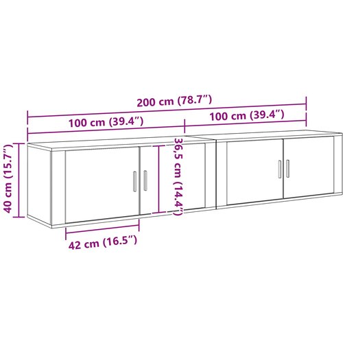  Zidni TV ormar set Zidne 2 pcs Crni hrast 100 x 34,5 x 40 cm Slike