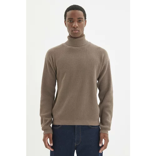 Trendyol Camel Men's Oversize Wide Fit Turtleneck Basic Sweater