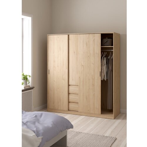Tvilum Garderobna omara v hrastovem dekorju z drsnimi vrati v naravni barvi 177x200x60 cm Naia &amp;ndash; Slike