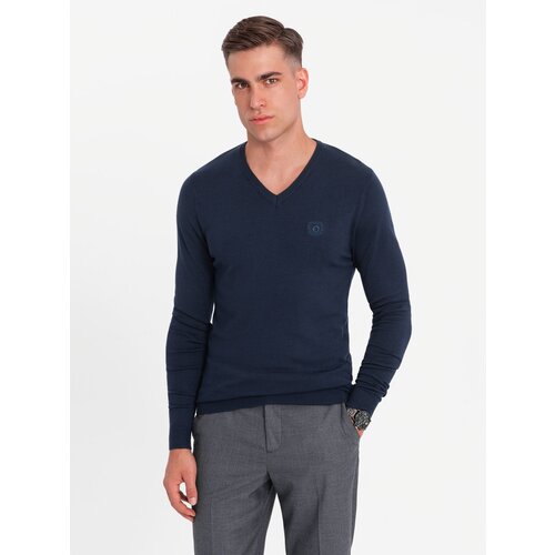 Ombre Elegant men&amp;#039;s sweater with a v-neck - navy blue Slike