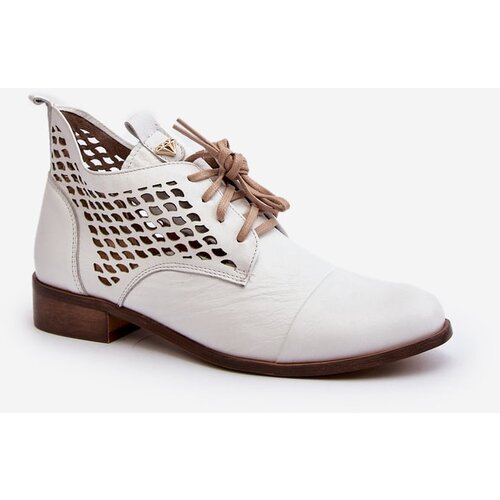 Kesi Zazoo Women's low openwork leather ankle boots, white Cene