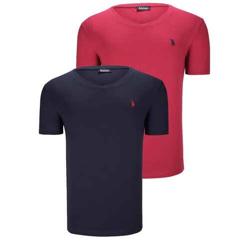 Dewberry DUAL SET T8568 V-NECK MENS T-SHIRT-NAVY BLUE- BURGUNDY Slike