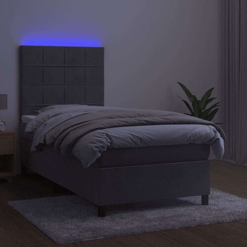  Box spring s madracem LED svjetlosivi 90x190 cm bar&amp;scaron;un Slike