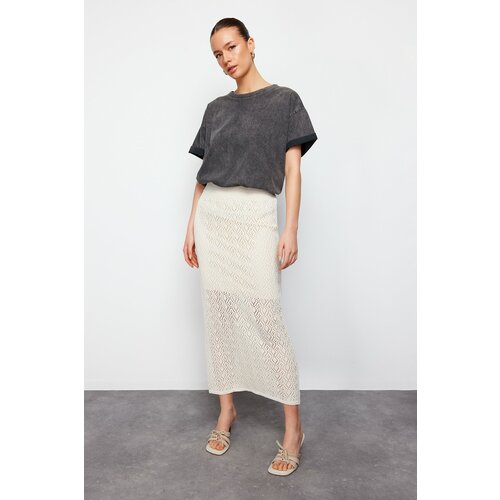 Trendyol Stone Midi Lined Openwork/Perforated Knitwear Skirt Cene