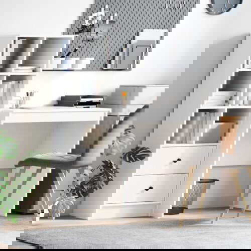 vidaXL Pisalna miza s prostorom za shranjevanje Bela Inženirski les Cene