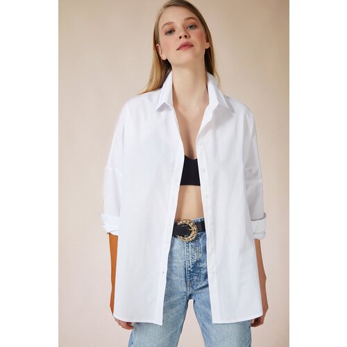  Women&amp;#039;s White Oversize Long Basic Shirt Slike