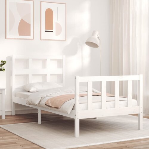 vidaXL Okvir kreveta s uzglavljem bijeli 90 x 200 cm od masivnog drva Cene