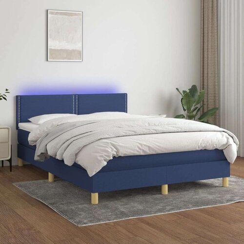  Box spring s madracem LED plavi 140x200 cm od tkanine Cijene