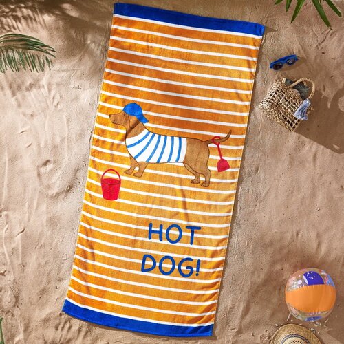 Catherine Lansfield Oranžna bombažna brisača za na plažo 76x160 cm Hot Dog &amp;ndash; Slike