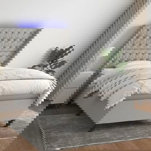 VidaXL Krevet box spring s madracem LED svjetlosivi 90x190 cm tkanina Slike