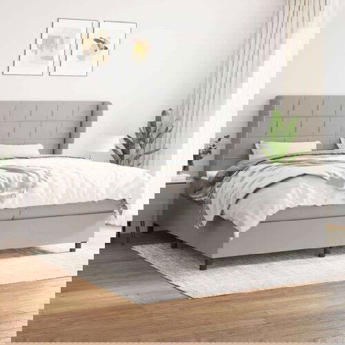 Box spring postelja z vzmetnico svetlo siva 200x200 cm blago, (20761265) Slike