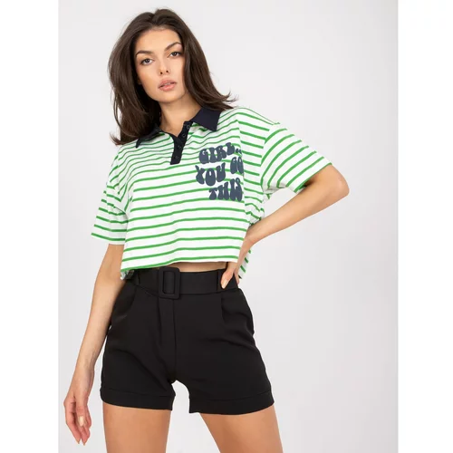 Fashion Hunters Women's white and green striped polo shirt