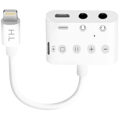 AVIZAR 4 v 1 Lightning to Double Jack 3,5 mm / Lightning / USB-C avdio in polnilni adapter 12 cm, gumbi za upravljanje razdelilnika, HL-108 - bel, (20630960) Slike