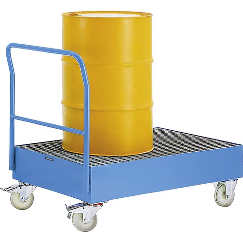 eurokraft pro Transportni voziček za sode s prestrezno kadico 220 l, notranje mere kadi DxŠxV 1250 x 800 x 220 mm, svetlo modre barve RAL 5012 Cene