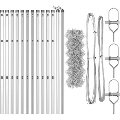 VidaXL Verižna Ograja z 13 Stebri 0.6x25 m Galvanizirano Jeklo Slike