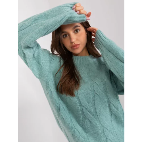 Fashion Hunters Lightweight mint knitted sweater with cables