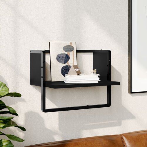 vidaXL Stenska polica s prečko črna 40x25x30 cm Cene