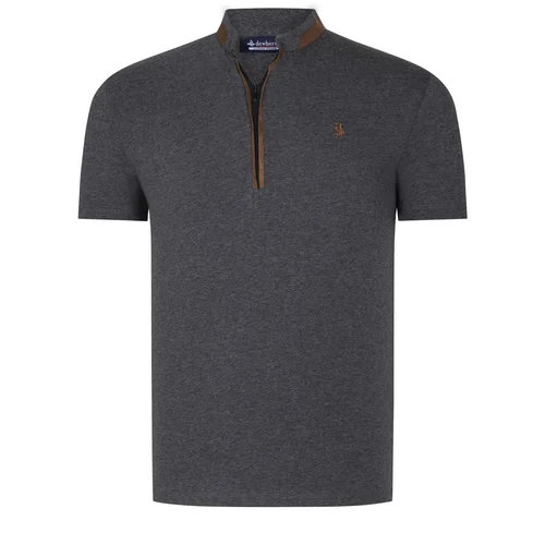 Dewberry T8571 ZIPPERED MEN'S T-SHIRT-PLAIN ANTHRACITE