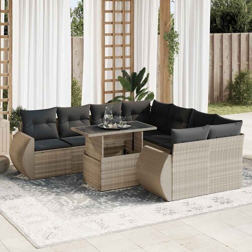 vidaXL 9-dijelni set vrtnih sofa od poliratana s jastucima svjetlosivi Cijene