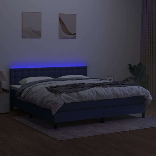  Box spring s madracem LED plavi 180x200 cm od tkanine Slike
