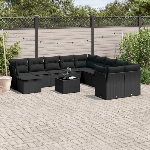 VidaXL 12-dijelni set vrtnih sofa od poliratana s jastucima crni Slike