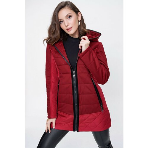 By Saygı Hooded Lined Quilted Coat Wide Size Range Claret Red Slike