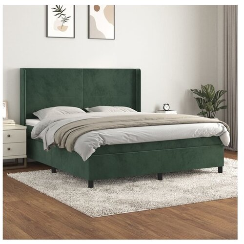 vidaXL Box spring postelja z vzmetnico temno zelena 160x200 Cene