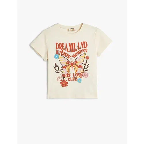 Koton T-Shirt Short Sleeve Crew Neck Butterfly Printed Cotton