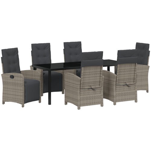 VidaXL set za blagovanje u vrtu od 7 komada s jastučićima siva poliratan, vrtni stol crni 200x80x73 cm od kaljenog stakla Slike