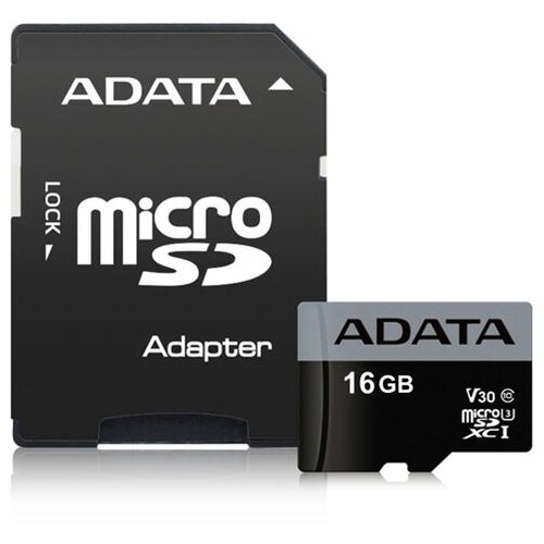 Adata UHS-I U3 MicroSDHC 16GB V30S class 10 + adapter AUSDH16GUI3V30S-RA1 memorijska kartica Slike