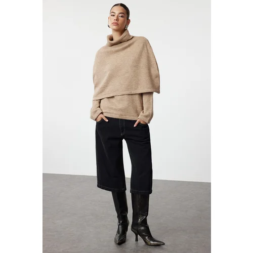 Trendyol Mink Soft Textured Poncho Knitwear Sweater