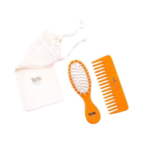 tek set žepna krtača in glavnik - oranžna Cene