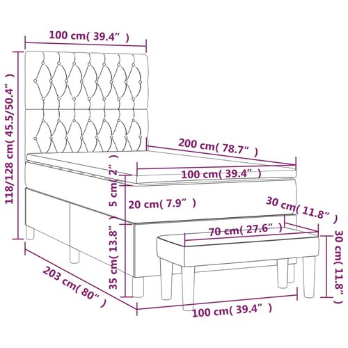  Krevet s oprugama i madracem tamnosmeđi 100 x 200 cm od tkanine Slike