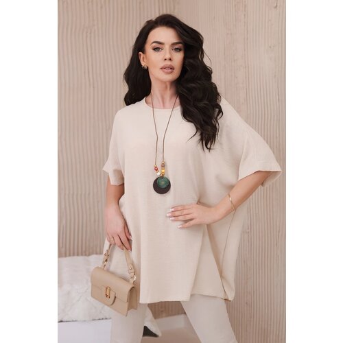 Włoski Oversized blouse with pendant beige Slike