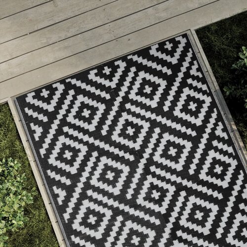 VidaXL Vanjski tepih bijelo-crni 120 x 180 cm PP Slike