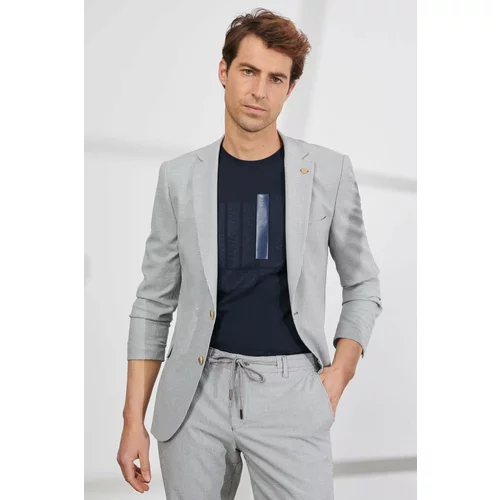 ALTINYILDIZ CLASSICS Men's Gray Slim Fit Slim Fit Monocollar See-through Patterned Suit.