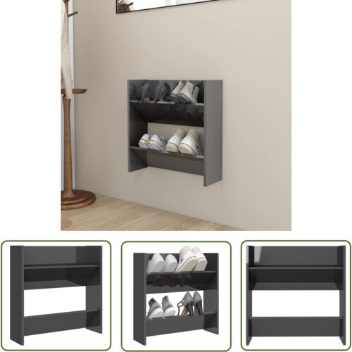 The Living Store Stenska omara za čevlje visok sijaj siva 60x18x60 cm iverna p. - Stenska Omarica Za Čevlje, (21744703) Cene