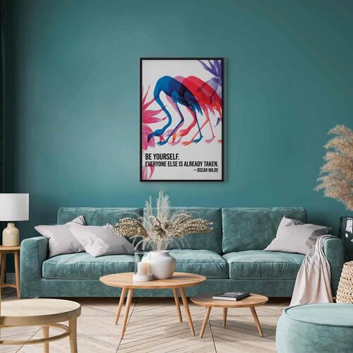  Slika - Colorful Flamingos - Inspirational Quote with Colorful Bird Silhouettes 40x60 U crnom drvenom okviru Slike