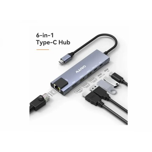 Maiwo Adapter 6in1 USB3.0+HDMI+USB(C) PD+USB(C)DATA+RJ45 KH06RH Slike