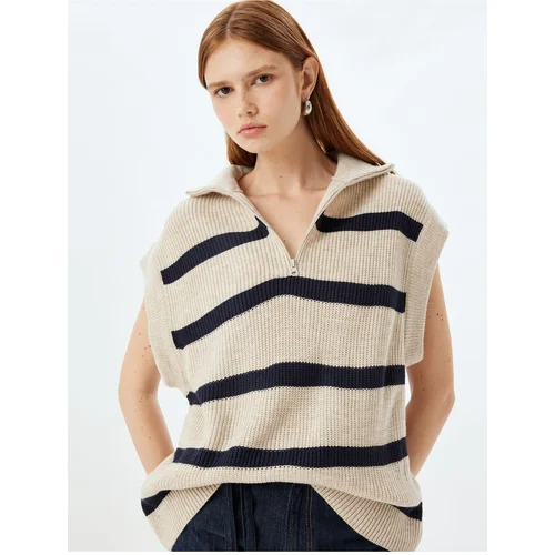 Koton Knitwear Oversize Sweater Half Zipper Detail Stand Collar Sleeveless