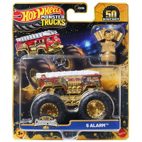 Mattel Hot Wheels Monster Trucks: 5 Alarm pobjednički autić s peharom 1/64 - Cene