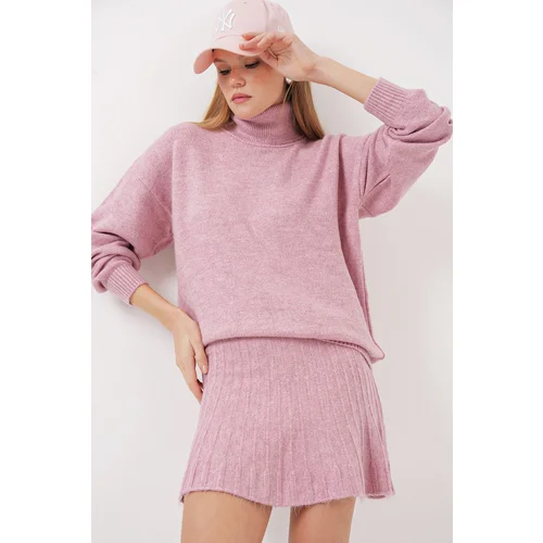 Bigdart 15891 Sweater Skirt Knitwear Two Piece Set - Pink