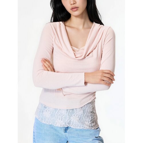 Reserved Bluza s čipkanim izrezom - pastelnoružičasto Cijene