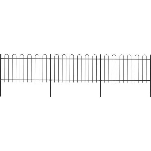 vidaXL Vrtna ograja z obročastimi vrhovi jeklo 5,1x1 m črna