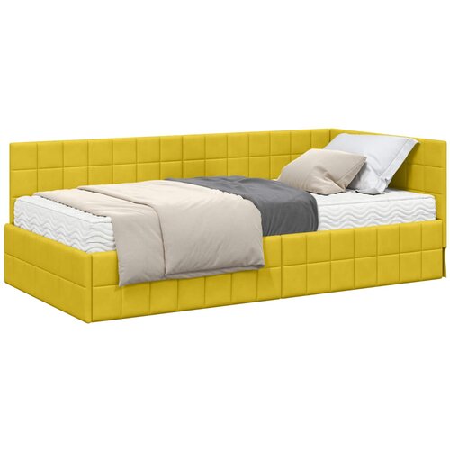vidaXL Kotni okvir postelje z matrico z vzglavjem 2 pcs Rumena Žamet, (5000162767) Cene