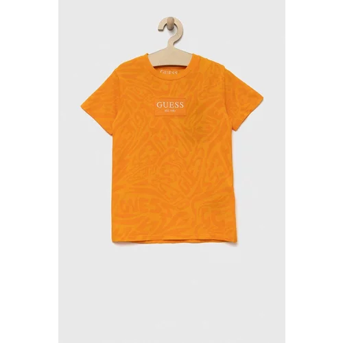 Guess Dječja pamučna majica kratkih rukava boja: narančasta, s uzorkom
