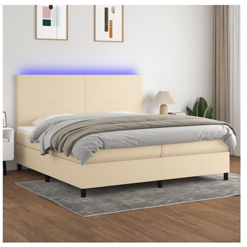  Box spring postelja z vzmetnico LED krem 200x200 cm blago Cene