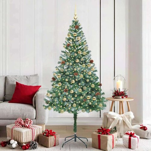vidaXL Umestno božično drevo med 300 LED Zelena 180 cm PVC in Jeklo Cene