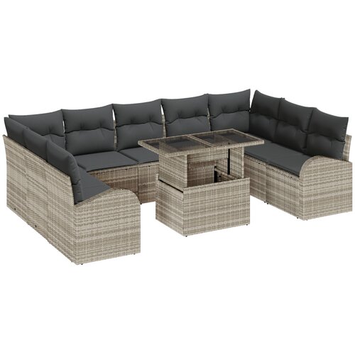 vidaXL set od 10 komada vrtnih sofa s jastučićima svjetlosiva poli ratan, 2-sjedista vrtna sofa sa spremnikom i jastučićima svjetlosiva poli ratan Cene
